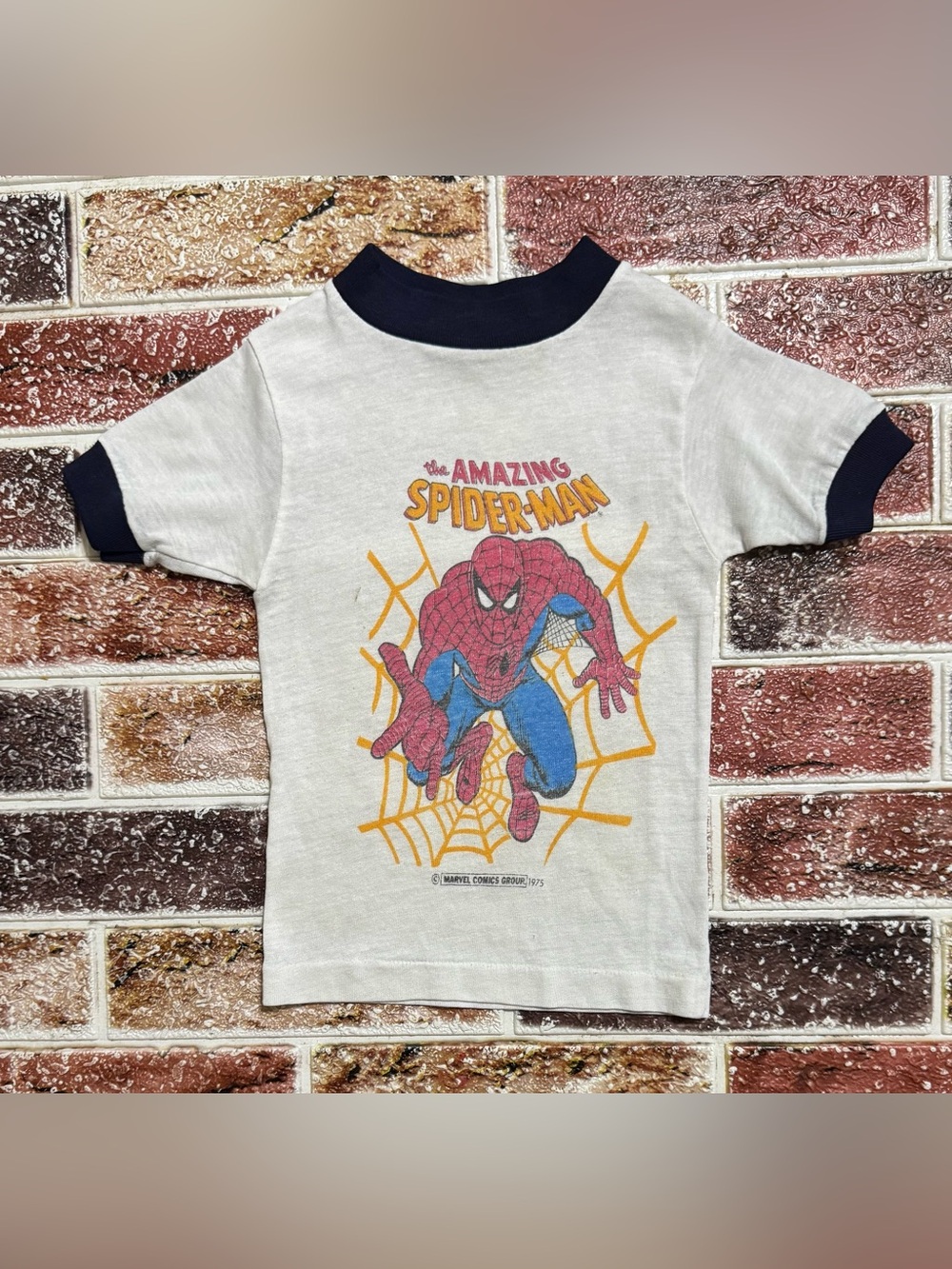 Rare! Vintage 1975 Spider-Man single stitch ringer tshirt toddler kids ~2-3y